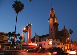 A dramatic nighttime view of Crossroads and its tower from Sunset Blvd. Courtesy of Christopher Kosek, www.christopherkosek.com.